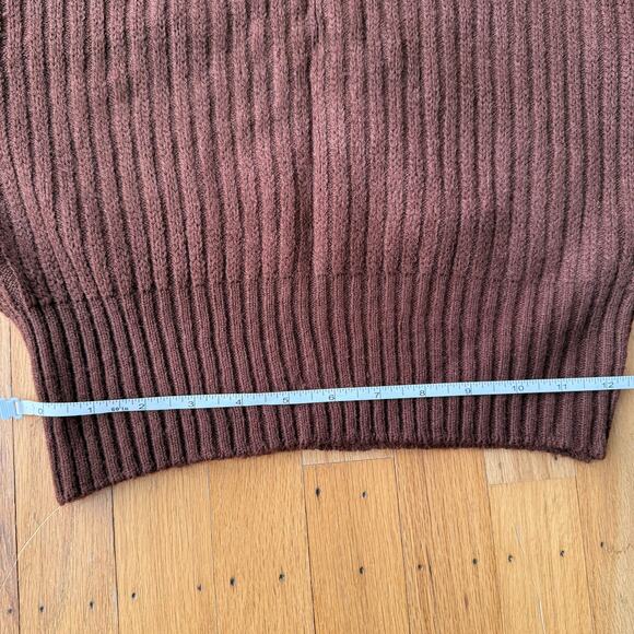 F21 Chocolate Brown Ribbed Long Sleeve Crop Mock Neck Sweater Size L 90's Y2K - Picture 5 of 8